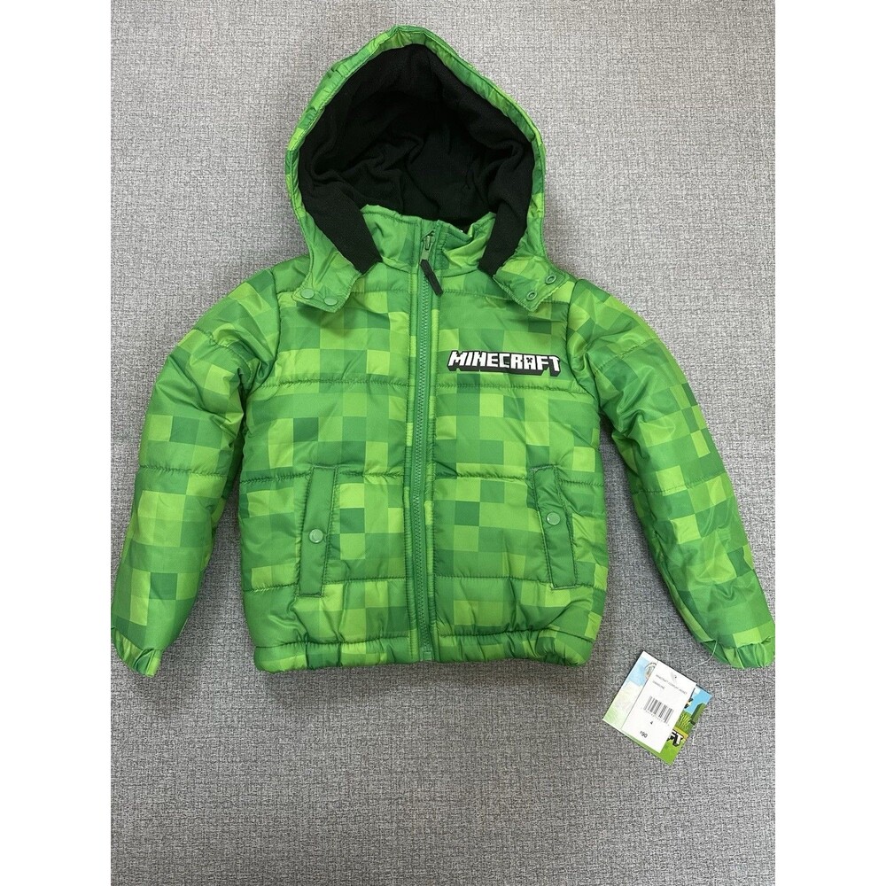$90 Minecraft Puffer Jacket Coat Creeper Costume Hoodie Boys Kids Size 4